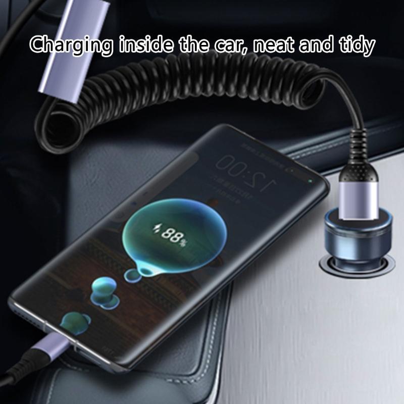 Double Retractables Spring Charging Cable MicroUSB & Type C Cable for MicroUSB and Type C Devices, 66W Fast Charging