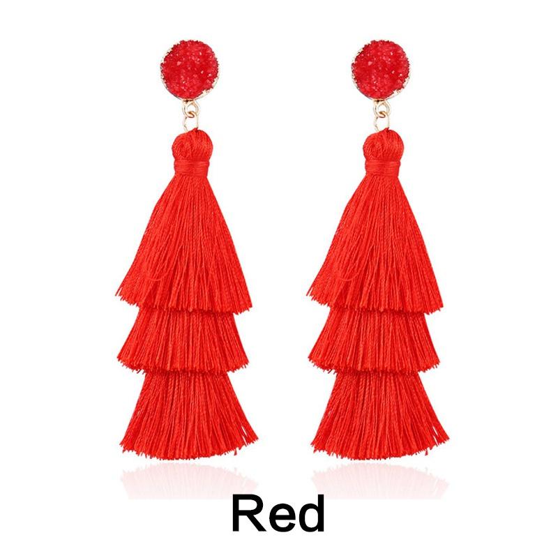 Bohemian Tassel Earrings for Women - Colorful Layered Dangle Drop Druzy Stud Jewelry Gift for Christmas Birthday