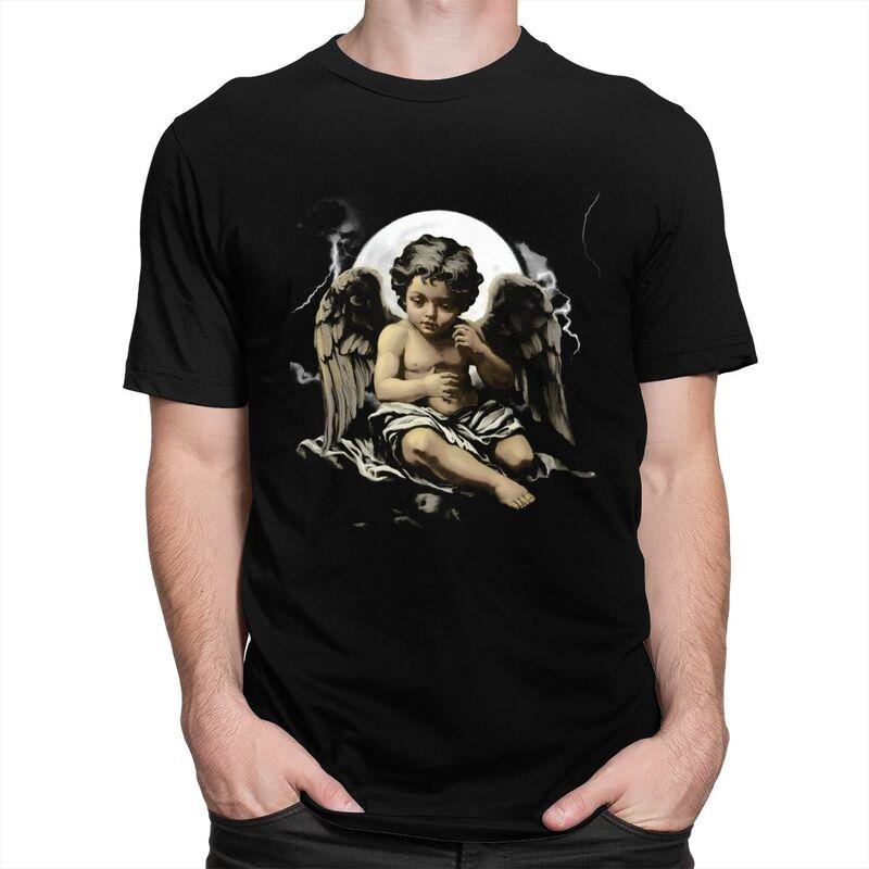 Male Vintage Angel Aesthetic Design T Shirt Streetwear Short Sleeves Pure Cotton Colthing Fashion Casual Design Graphic Tee Tops