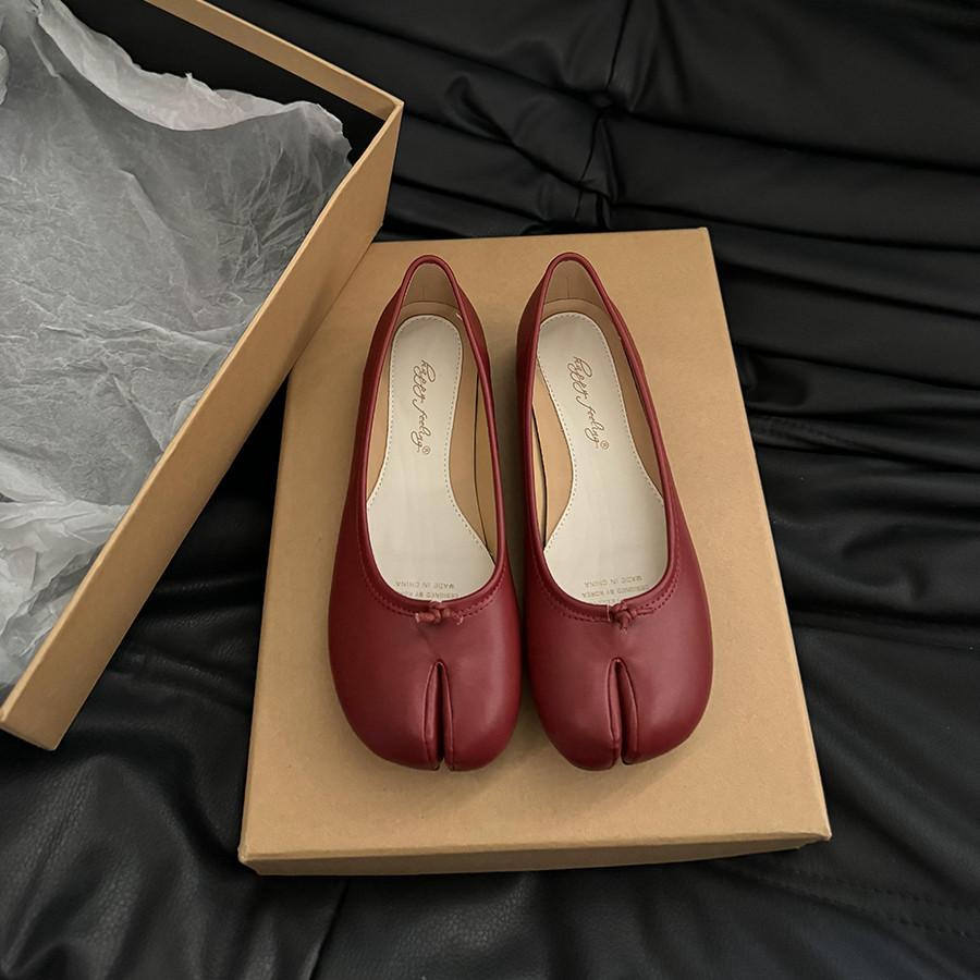 Fashion Bailamos Women Flats Tabi Ninja Round Split Toe Shallow Women Single Shoes Lazy Slip On Slingback Mules Leather Shoes Soft Loafe