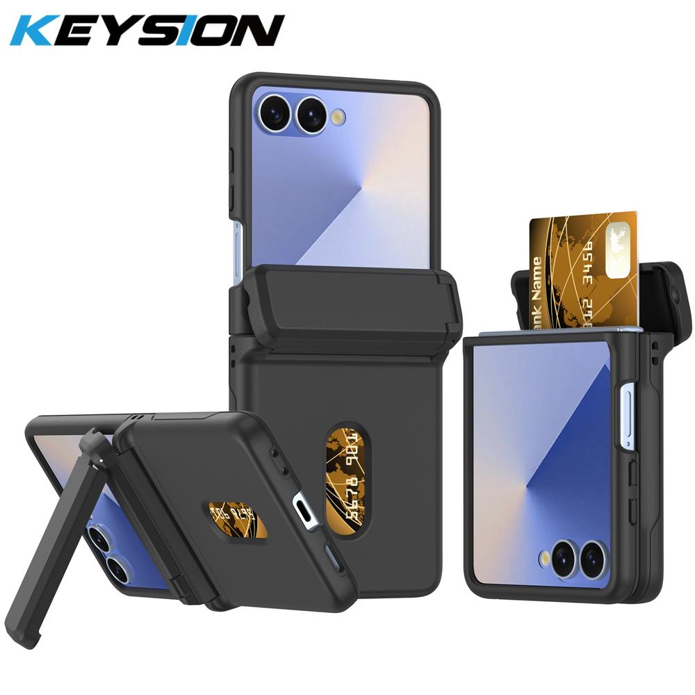 KEYSION Shockproof Case for Samsung Z Flip 7 6 5 5G Hard PC With Hinge Kickstand Card Slot Phone Cover for Galaxy Z Flip 5 6 7