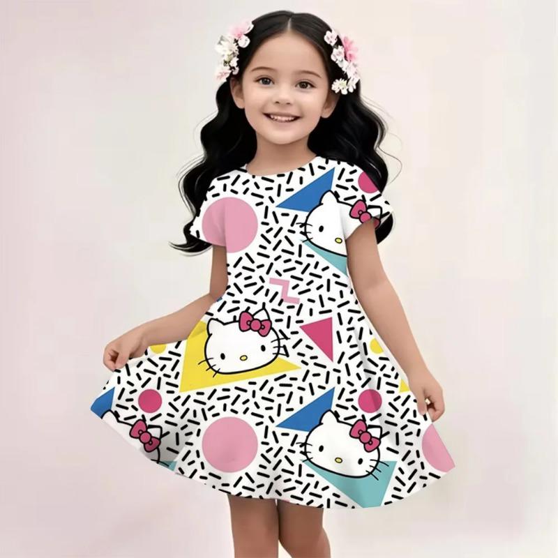 Sanrio Hello Kitty And Friends 2026 Summer For 3-14 Years Children Girl Breathable Imitation Cotton Short Sleeves Dress