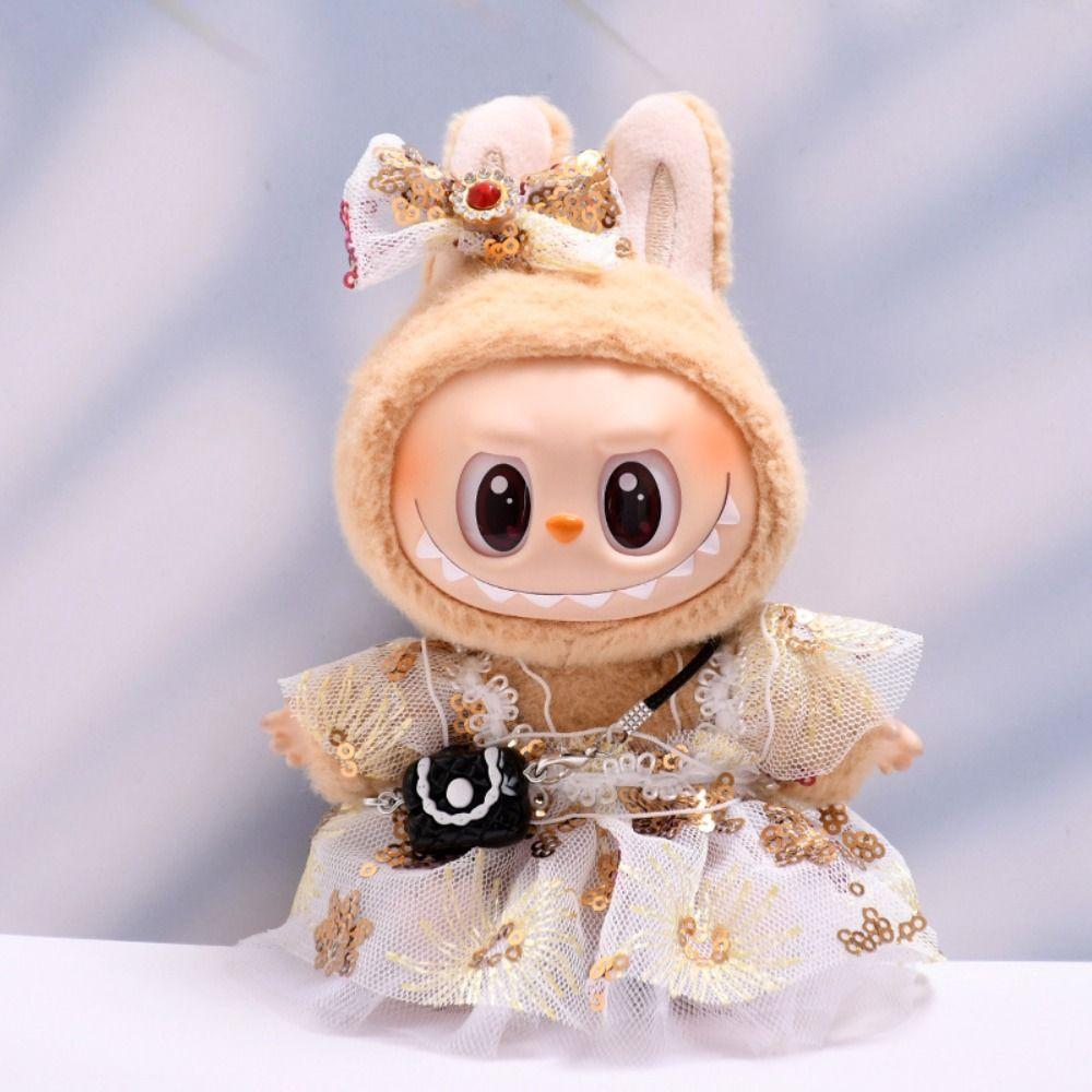 Sequined Dress Sitting Labubu Time Cloth Handmade 17cm Plush Dolls Clothes Children Gift