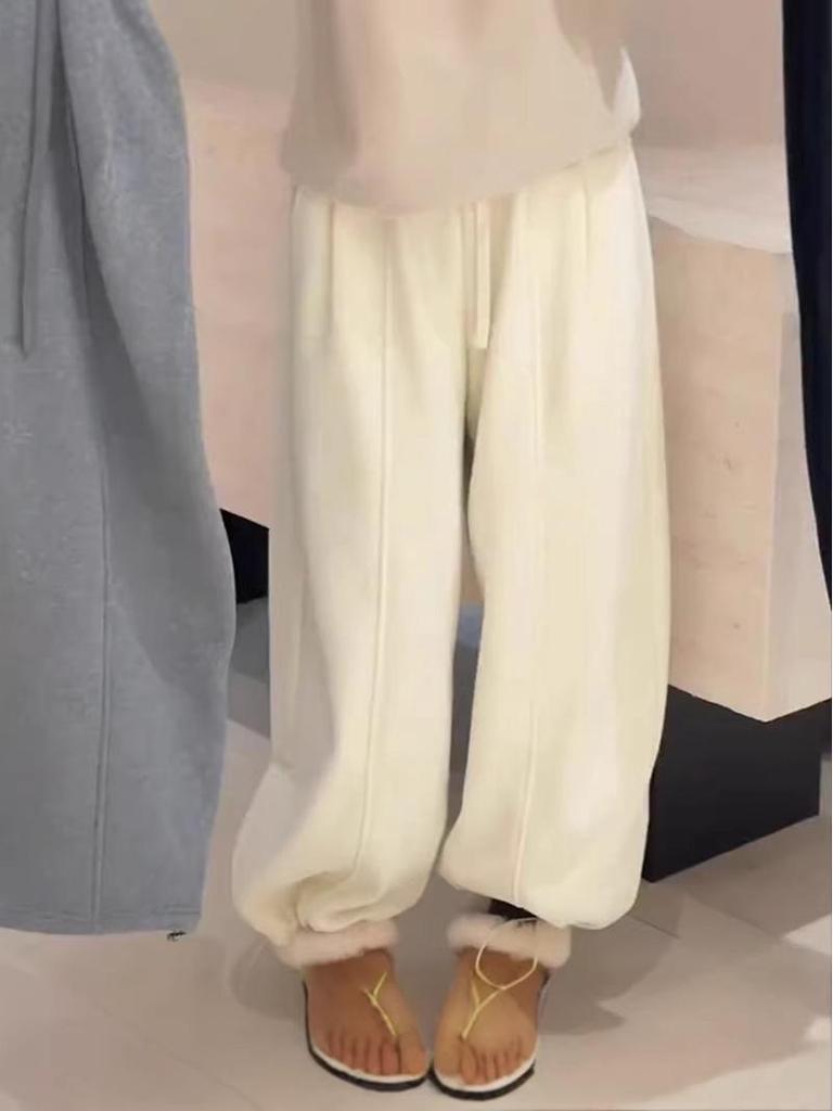 2025 Winter Women's Korean Fleece-Lined Wide-Leg Sweatpants: Fashionable, Warm, Loose, Versatile, and Cuffed Casual Pants.