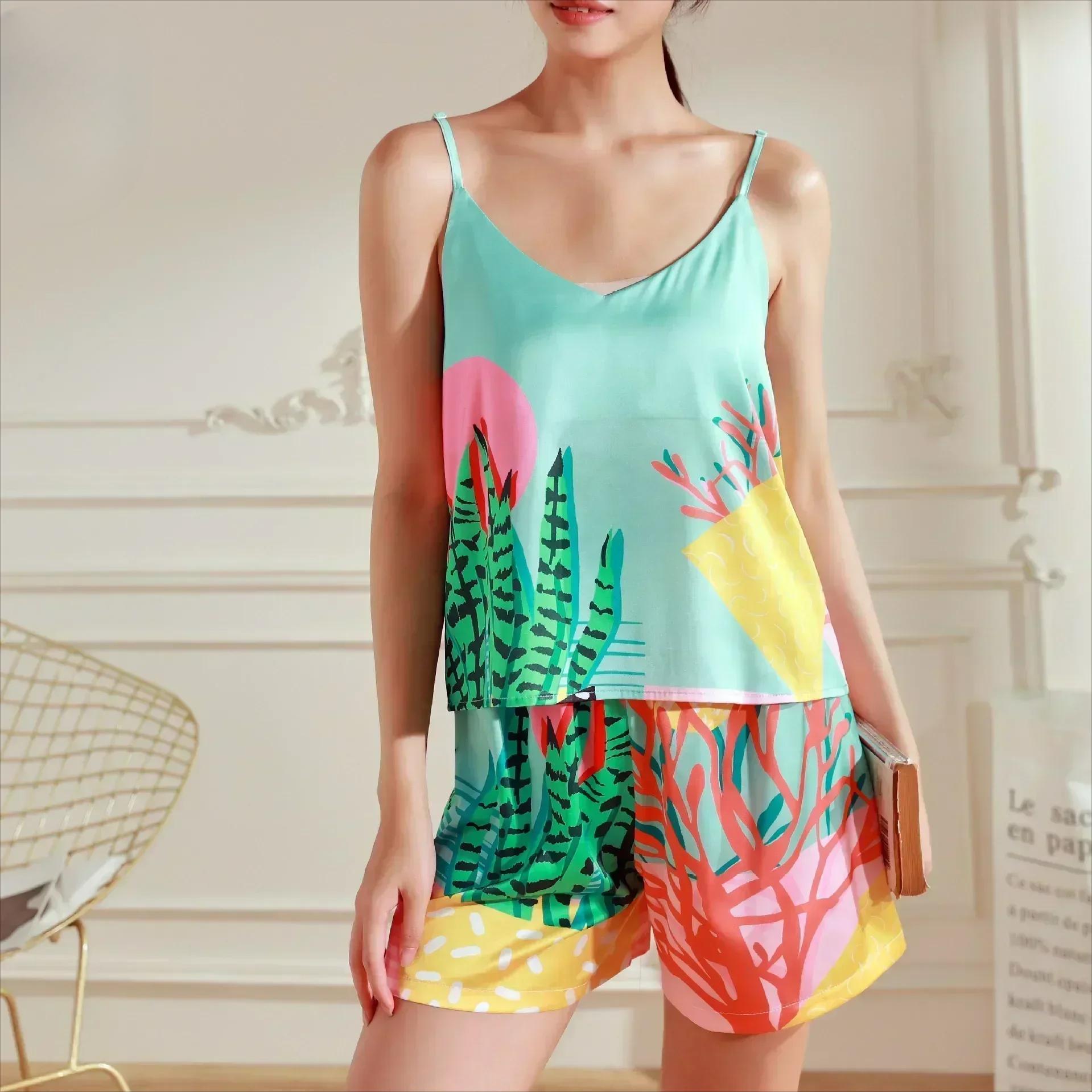 

Пижама для женщин с рисунком из мультфильма, тонкий шелковый костюм, шорты с короткими рукавами, домашняя одежда, верхняя одежда XXXL