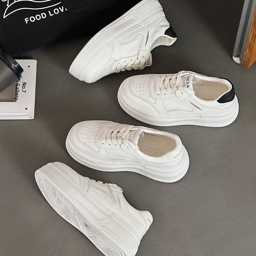 Leather platform white shoes women's 2025 autumn new versatile casual sports board shoes heightening soft-soled bread shoes
