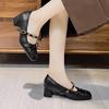 Stylish Square-toe Shallow Bow Suede Heel Vintage Metal Buckle Mid-heel Single