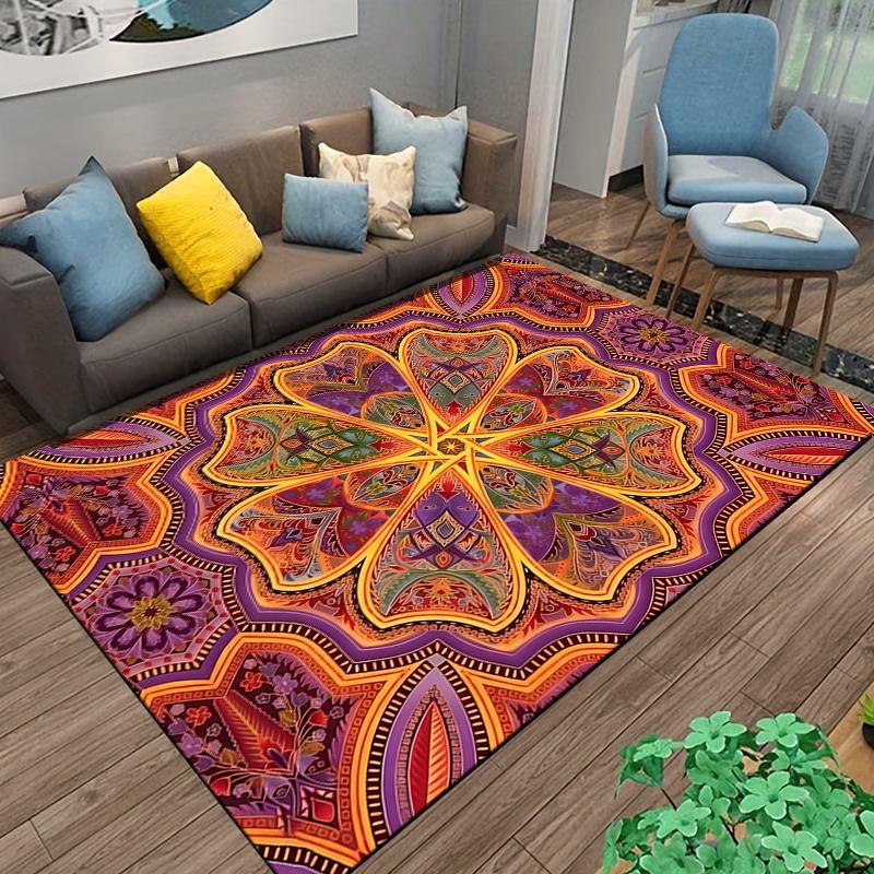 Bohemian Mandala Pattern Carpet with Vibrant Colorful Design Decor Suitable for use as an anti-slip for living room bedroom sofas