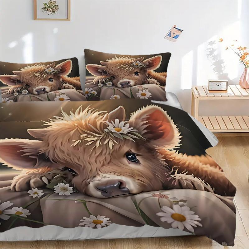 3pcs Flower Crowned Fawn Quilt Cover Set (1 Quilt Cover + 2 Pillowcases Without Pillow Core)