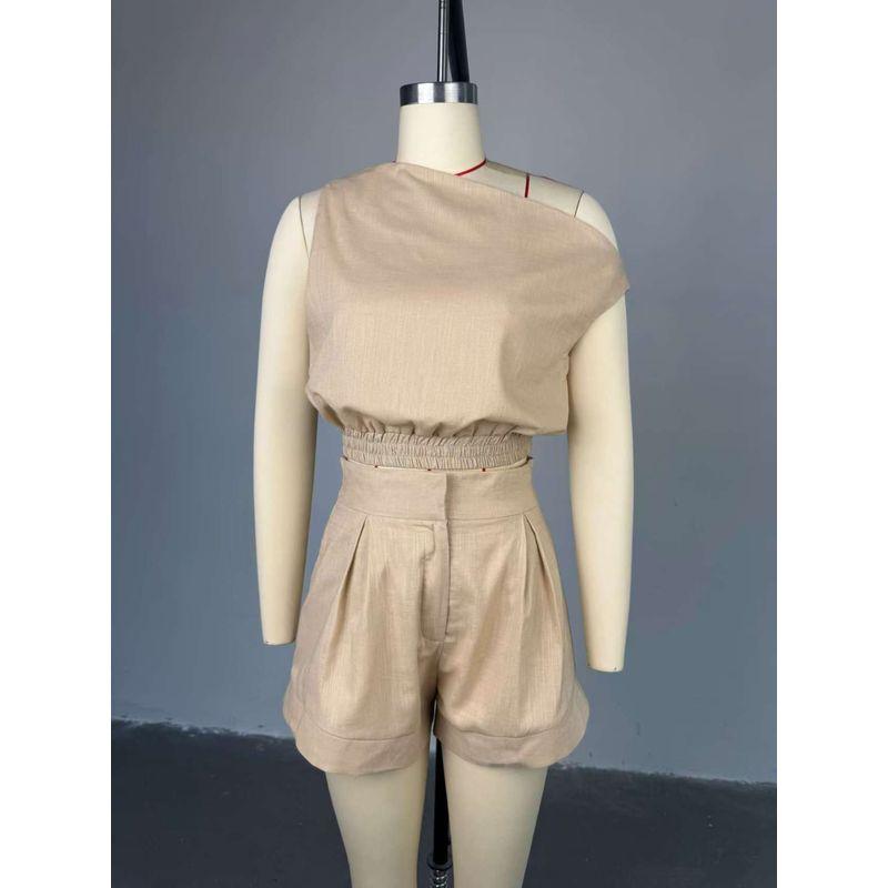 

Fashion Style Fashion Short Sleeve Tops Shorts Two-Piece Suit Short Sleeve Top and Shorts Set Khakis S