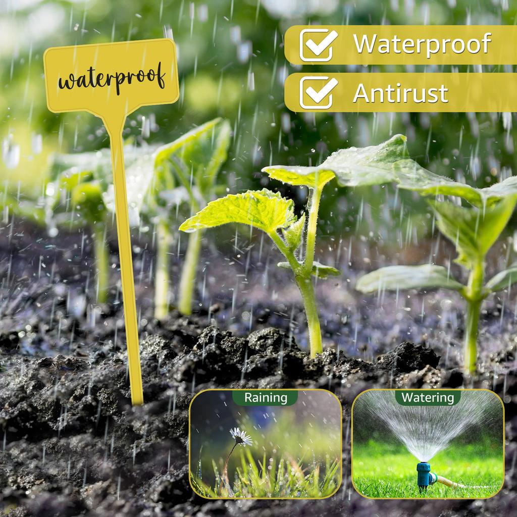 50/100Pcs Plant Labels T-Type Plastic Plant Tags Waterproof Nursery Garden Labels Yellow Plant Label Reusable Plant Name