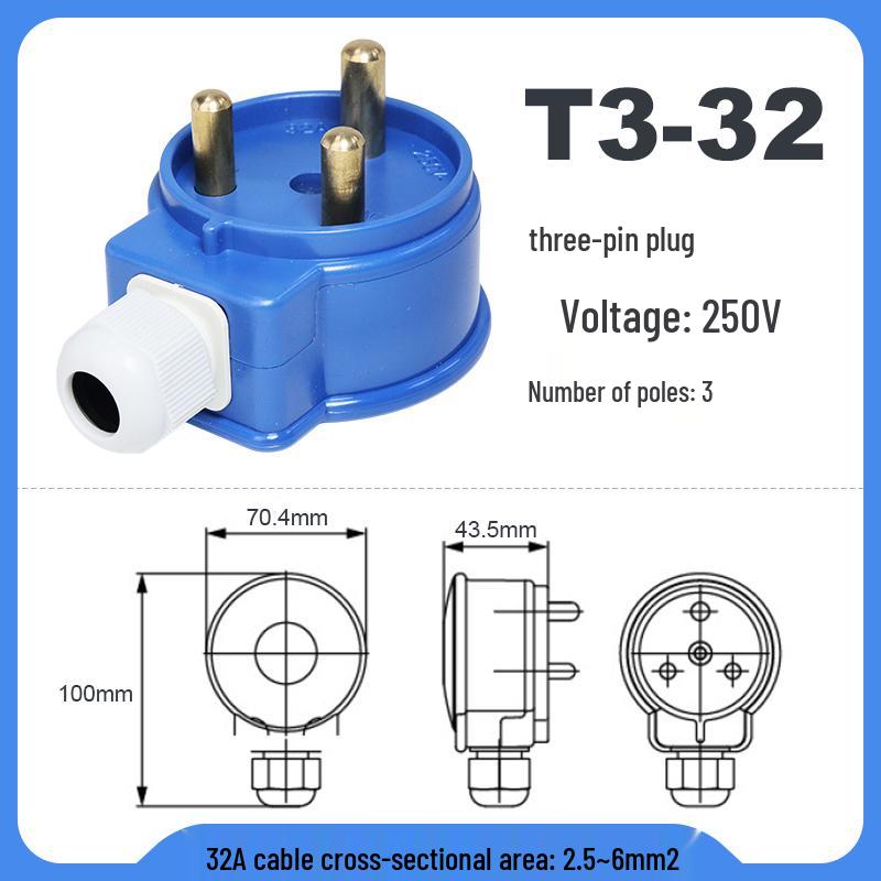 Explosion-Proof 3-Pin 5-Hole 380V Outdoor Horizontal Industrial Socket & Waterproof Plug