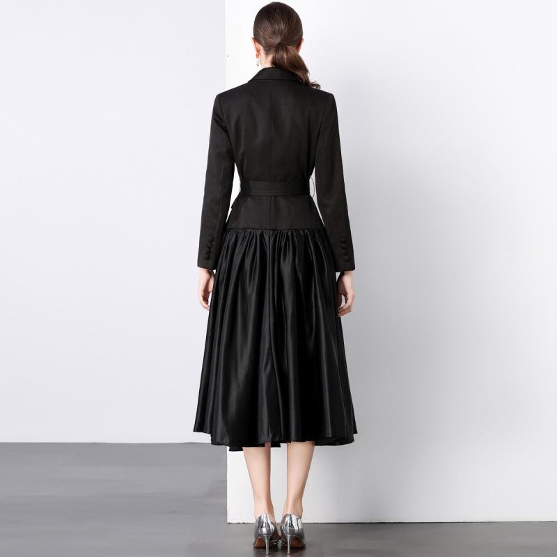 Stylish French Suit Dress with Dramatic Stitching and Midi Swing Design
