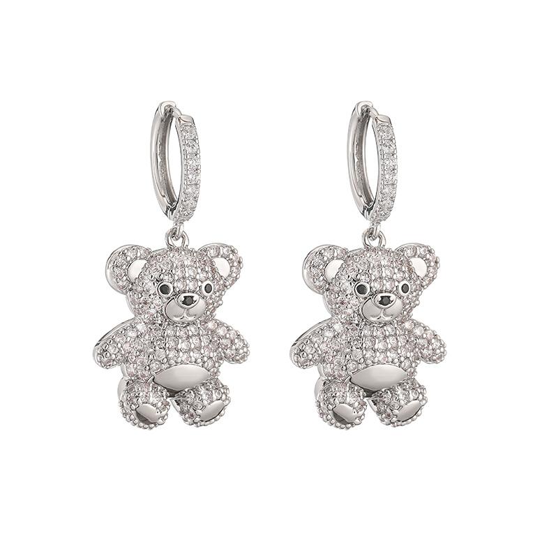 18K Gold Plated Brass Zircon Cute Bear Earrings Necklace Luxury Zircon Set Party Gifts For Women Gifts