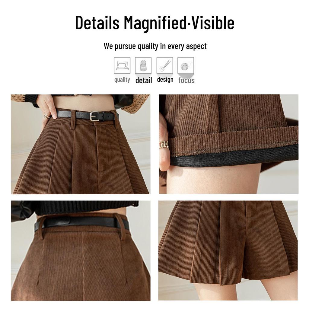Women's High Waist Corduroy A-line Wide Leg Shorts - Autumn/Winter 2025 Collection