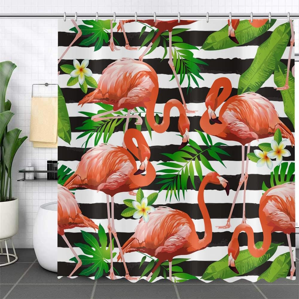 Tropical Leaves Shower Curtains, Palms Monstera Banana Leaf Green Plant Botanical Bathroom Curtains Bathtub Home Decor Machine