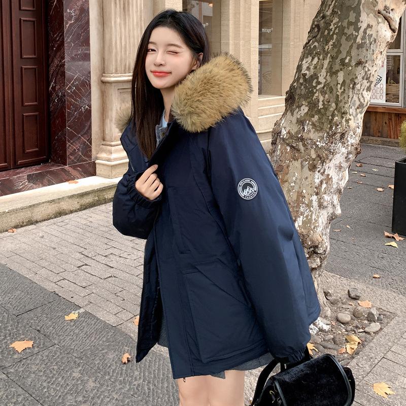 Tooling Parker Down Cotton-padded Jacket Women's Winter New Thick Little Fur Collar Cotton-padded Coat.