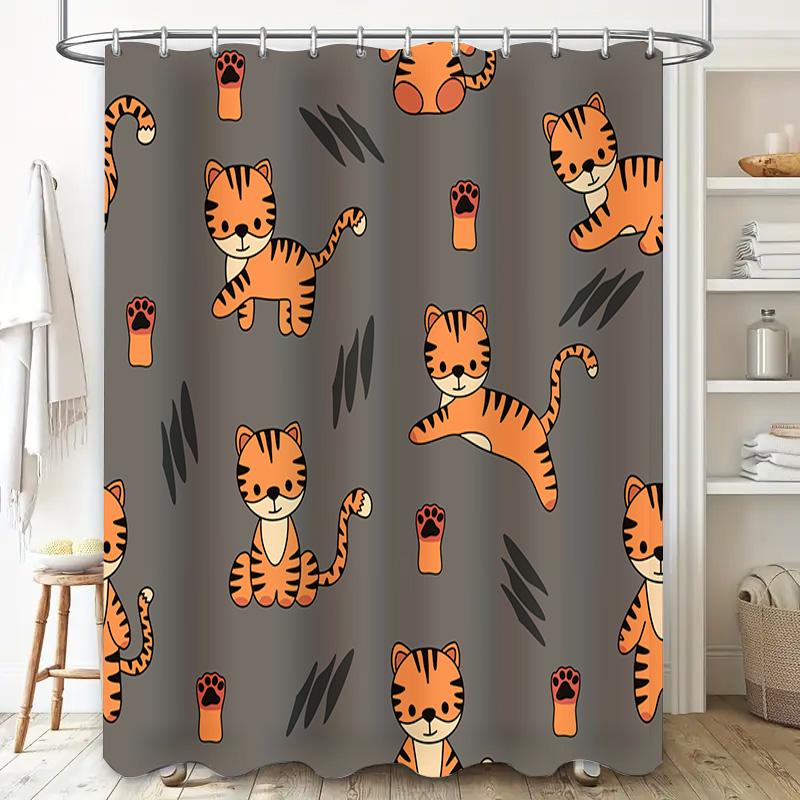 Brightly Printed Shower Curtain with Cartoon Cat Design Decorate Your Bathroom in Style