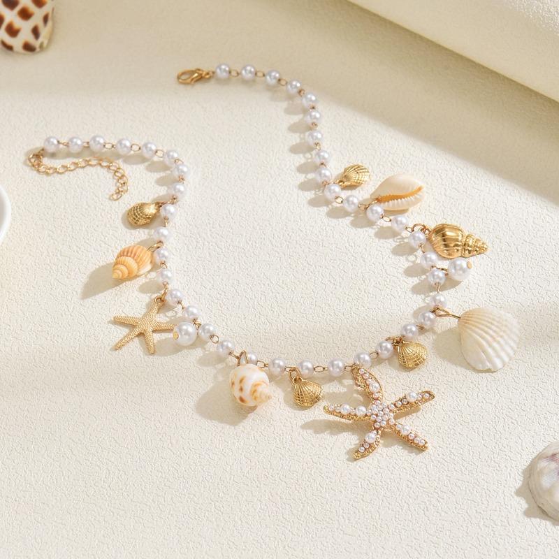 Shell Necklace New Casual Imitation Pearl Beaded Necklace Summer Ocean Starfish Conch Women's Jewelry