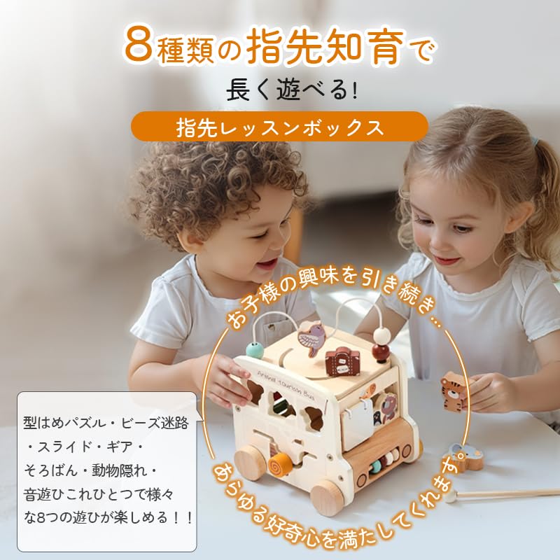 Olesew Montessori Educational Educational Cube with 9 Fingertip Development Toys for Boys and Baby Birthday Gift for Ages and Wooden Toy Play Box with