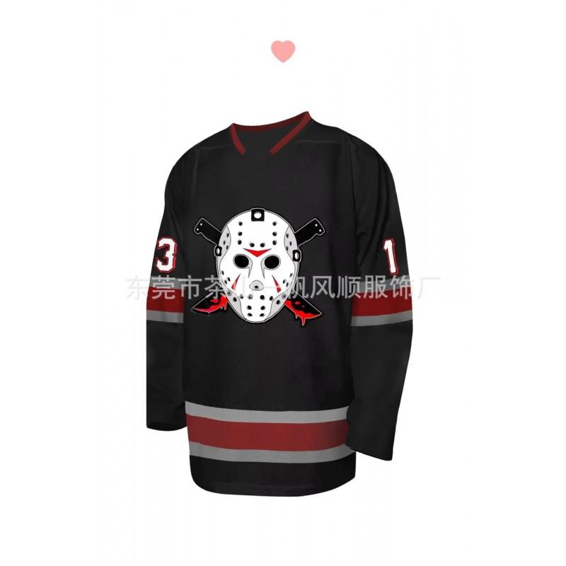 Pánské tričko s dlouhým rukávem pro sportovní aktivity Černý hokejový dres Outdoorové oblečení Běh Cyklistika Turistika
