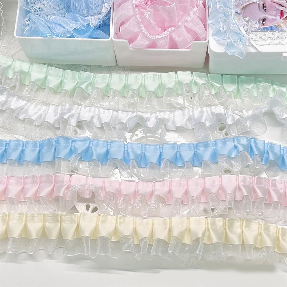 1Meter 4CM Wide Organza Satin Pleated Lace Ribbon Lolita Bags Decorative Fabric Ruffle Trim DIY Ita Bag Decor Packaging Material
