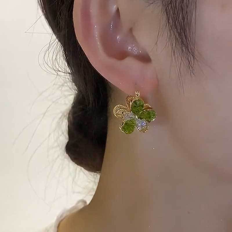 New Stitching Zircon Green Crystal Flowers Earrings for Women Personality Fashion Summer Accessories Party Jewelry Birthday Gift