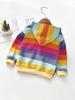 Girls' cute zippered pocket rainbow striped hooded jacket