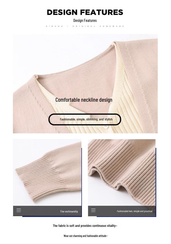 Spring Knit Two-Piece Cardigan - Stylish V-Neck Jacket for Middle-Aged & Elderly Women