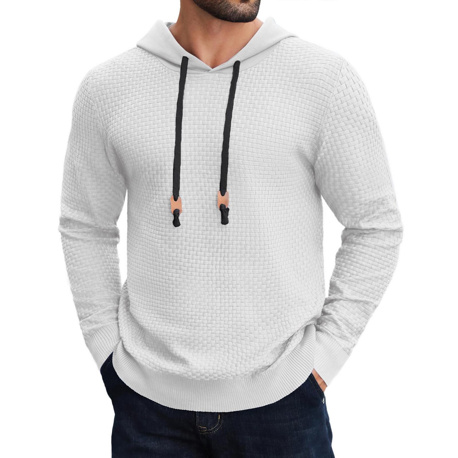 Mens Hooded Sweatshirt Casual Long Sleeve Drawstring  Knit Hoodies Fit Hoodies Pullover XL белый