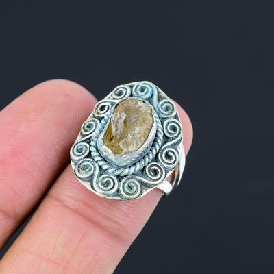 Freundschaftstag Sale 925 Sterling Silber Citrin Rohstein Ring Schmuck Größe 7