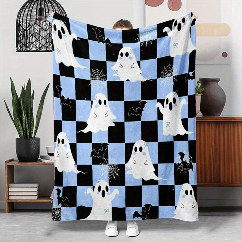 Halloween Ghost Pumpkin Skull Flannel Blanket Throw Blanket Nap Blanket Party Decor Horror Gift Skin Friendly Reversible
