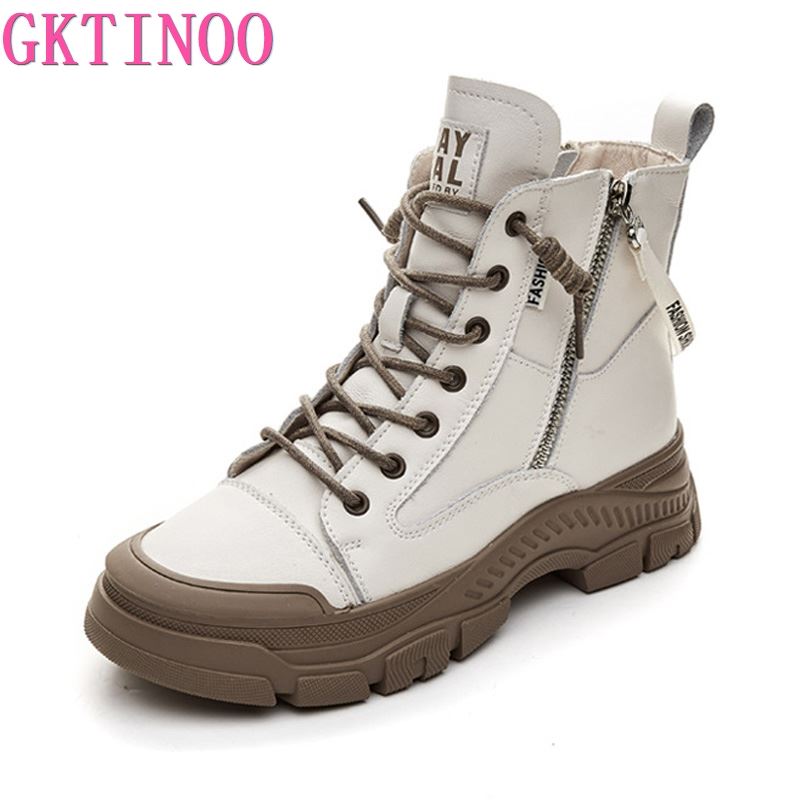 Fashion GKTINOO 2025 Autumn Winter Shoes Genuine Leather Sneakers Fashion Boots for Women Thick Sole Women Ankle Boots Ladies Botas