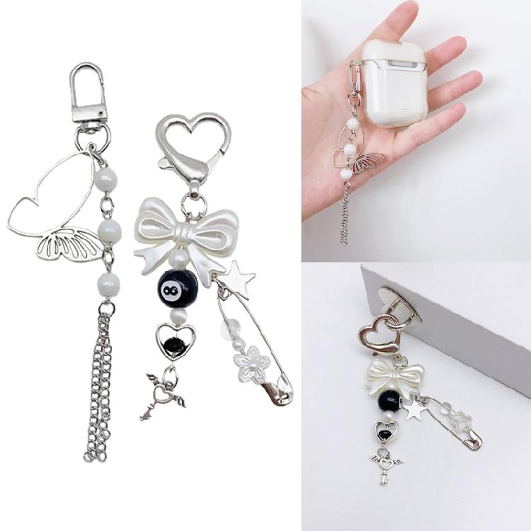 Sweet Bowknot Phone Chain Ornament Heart Beaded Cellphone Pendant Phone Lanyard