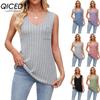Camicette e camicie senza maniche con scollo a V, stampa tinta unita, moda casual da donna