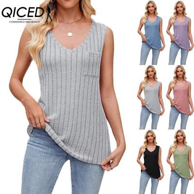Women's Fashion Casual Solid Color Print Sleeveless V Neck Blouses & Shirts