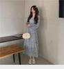 2024 Floral Chiffon V-Neck Dress: High-Waisted, Long-Sleeve, Waist-Cinching Korean Style for Spring and Autumn