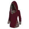 Women Ethnic Style Geometric Stripe Splicing Print Hooded Long Hoodie Sleeve Buttons Decor Mid-length Sweatshirt