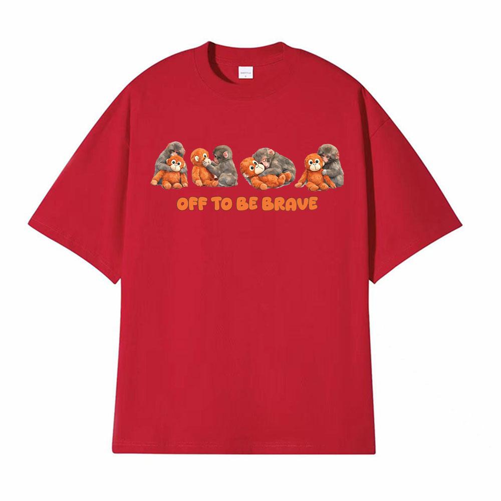 Off To Be Brave Monkey Leam Punch Graphic Tshirts Men Women Retro Street Fashion T Shirt Summer Oversized High Quality T Shirts S