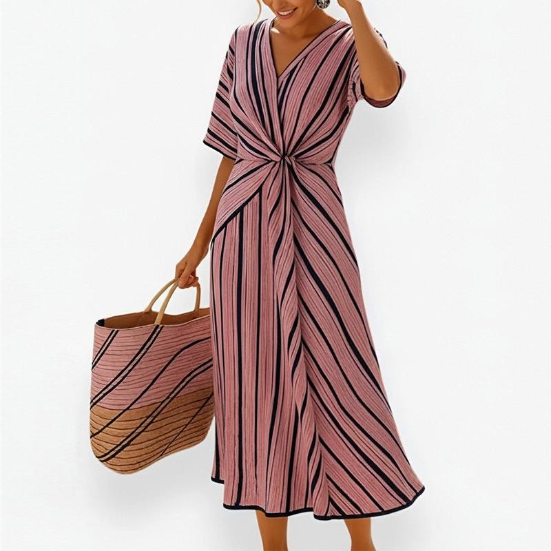 Women's spring new, European and American dresses, elegant temperament lace-up V-neck dresses