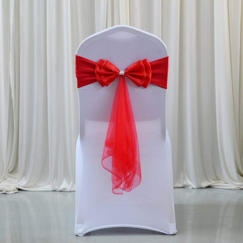 Wedding Chair Satin Sash Bow Tie Organza Ribbon Chair Sashes Stretch Bow Knot For Dining Room Banquet Party Decoration Supplies