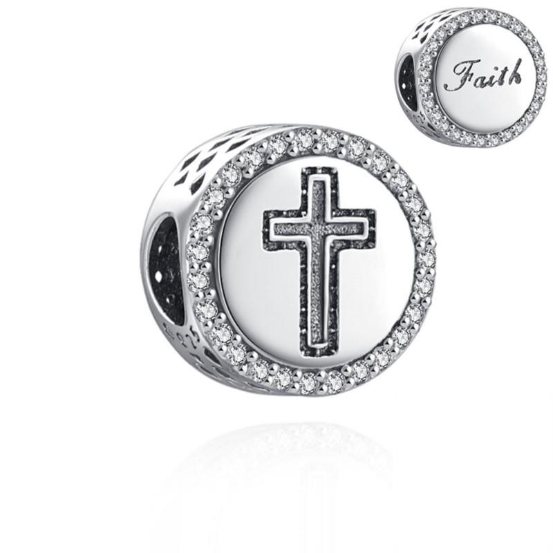 Faith Blessed Modlitba Cross Charm Bead Fit Originální módní náramek Diy pro dámské šperky