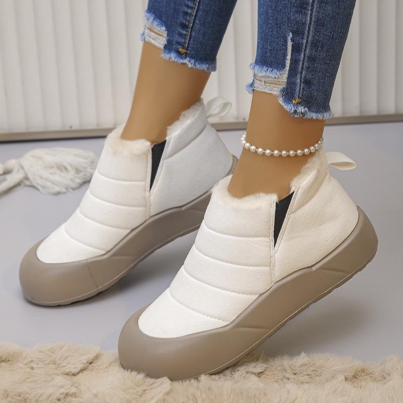 Women's Korean Style Thick-Soled Bread Shoes – Fleece-Lined, Plush, Warm Snow Boots, Lazy Cotton-Padded Loafers for Winter