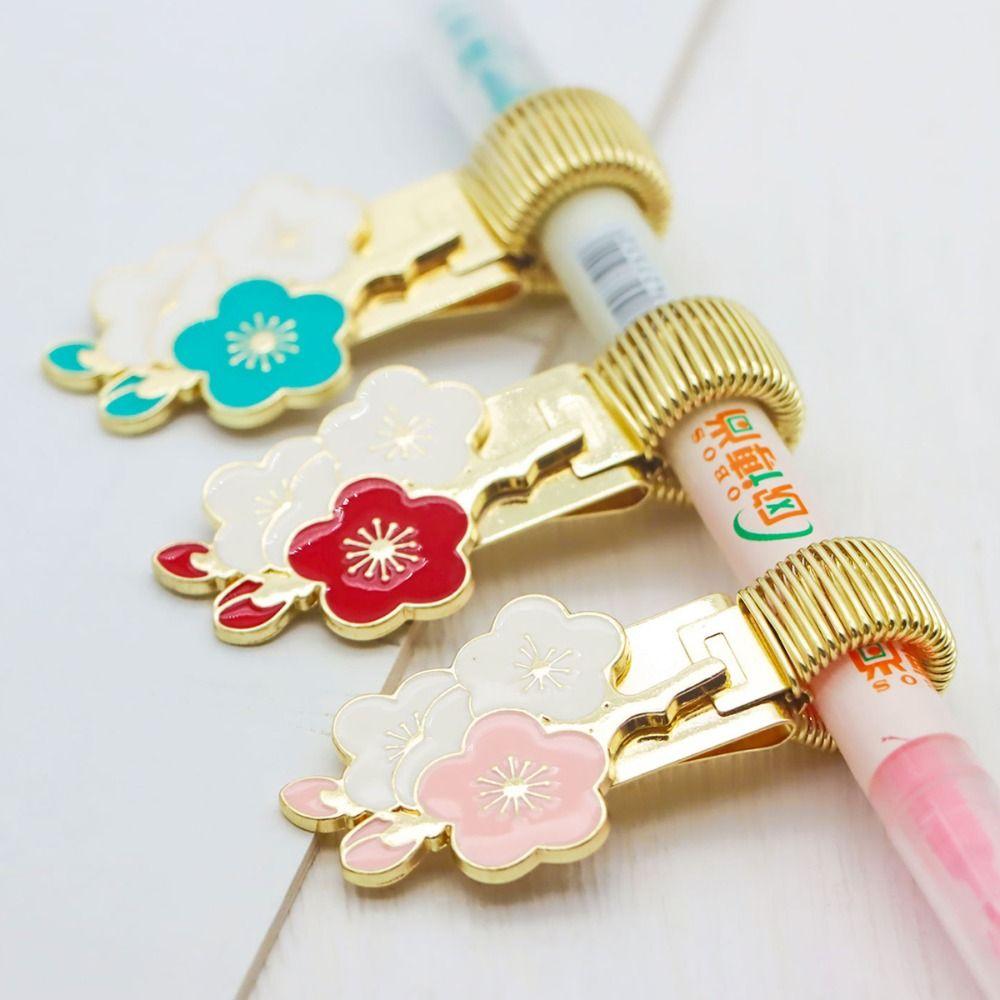 High Quality Metal Pen Holder Clip Cherry Blossom with Pocket Clip Spring Pen Clips Paper Fix Clip Pen Accessories
