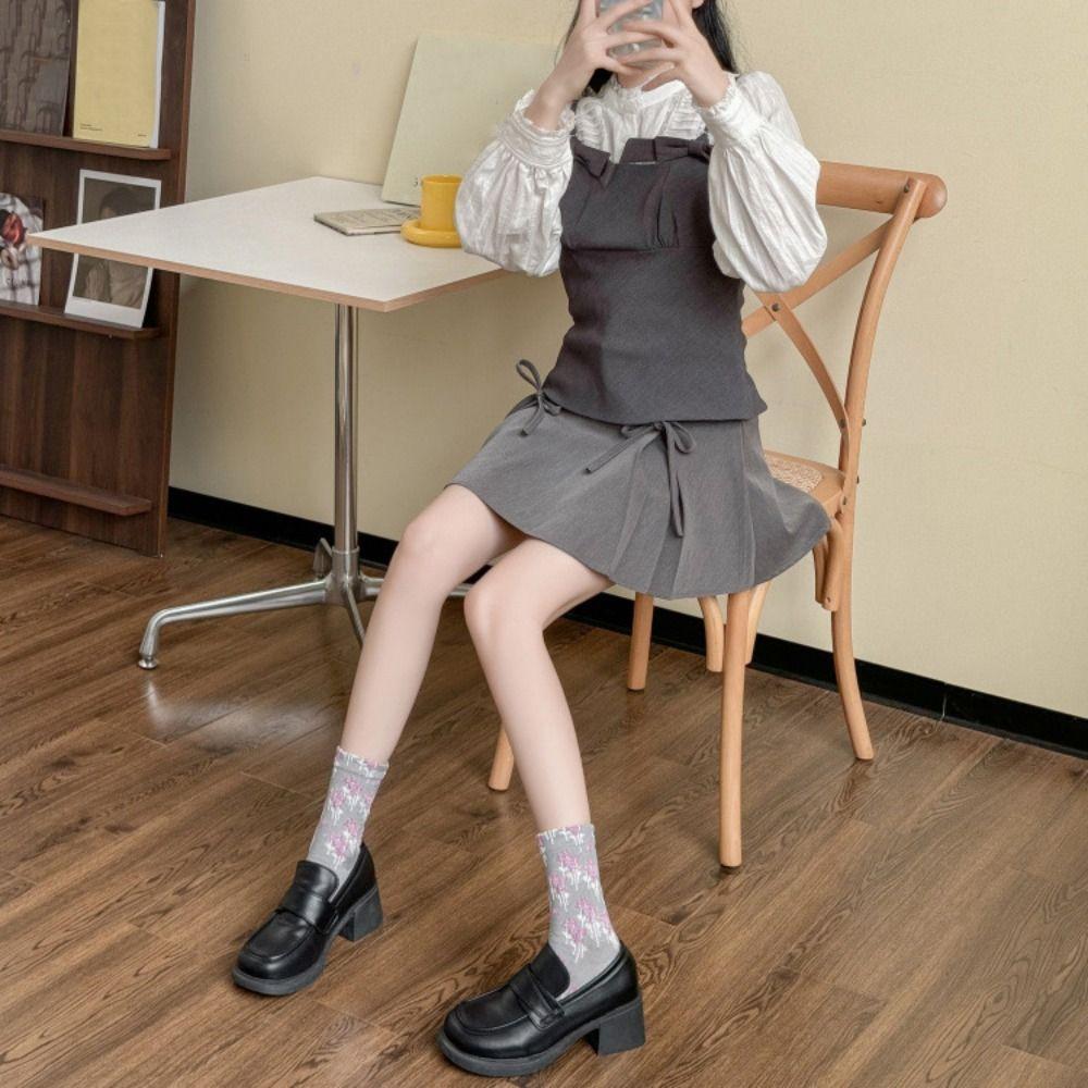 5Pairs Breathable Floral Short Socks Patchwork Retro Socks Comfortable Mid Tube Socks  Autumn