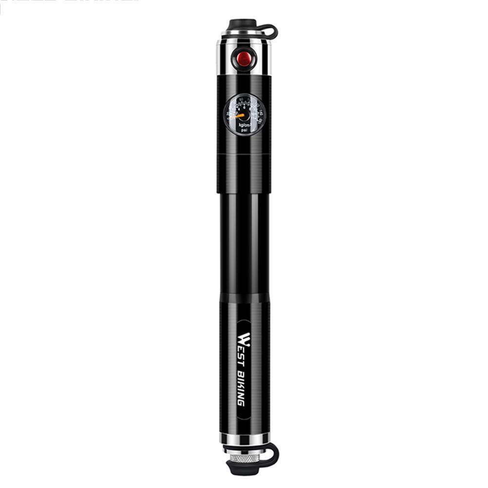 WEST BIKING Alloy Bicycle Pump Portable Mini Tire Inflator with Pressure Gauge