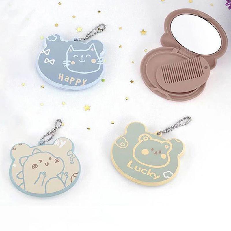 Cartoon-Mini-Kamm mit Spiegel, tragbarer Reisekamm, faltbarer Kunststoffkopf, Bürste, süßer Tierkamm, Tasche, Anhänger, Kamm, Mädchen, Kinder, Geschenk