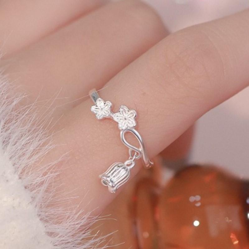 

PANJBJ 100% 925 Sterling Silver Lily Valley Ring for Women Flower Tassels Design Sweet Irregular Jewelry Gift Dropshipping