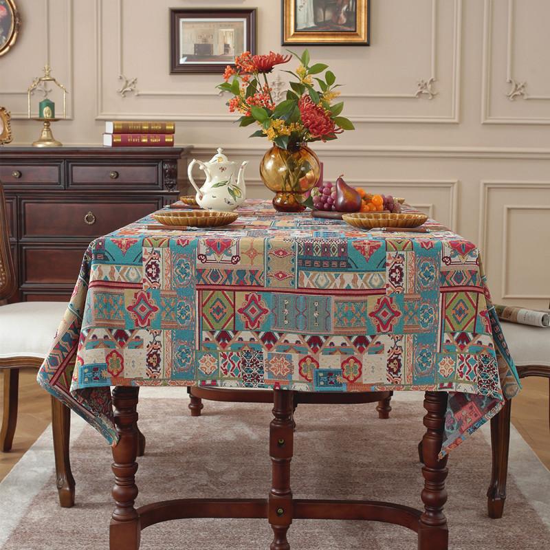 Polyester Cotton Color Woven Jacquard Bohemian Flower Geometric Tablecloth Rectangular Coffee Table Tablecloth Dining Table Cloth