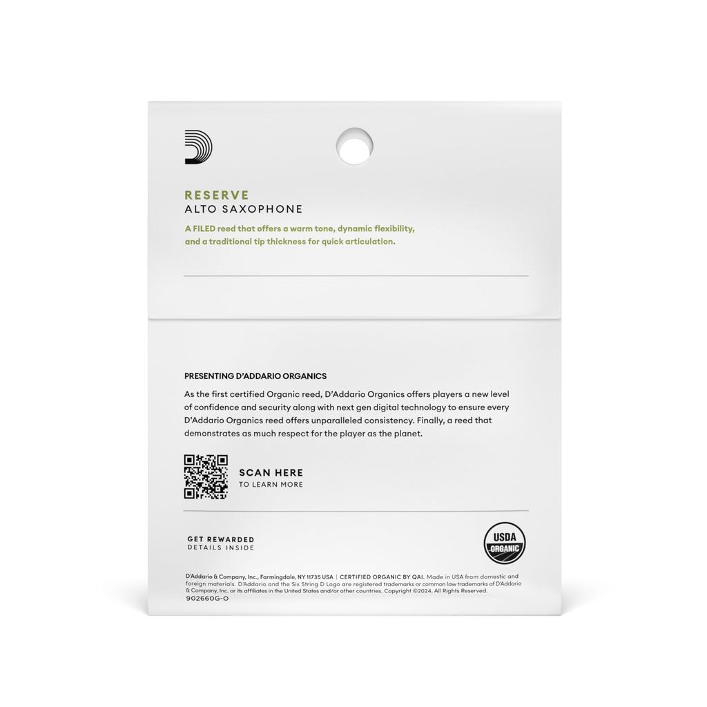 WoodWinds Blätter für Alt USDA Organic RESERVE ODJR0330 Packung mit 3 D'Addario D'Addario Saxophon, Zertifiziert, [Härte 3.0],